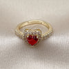 Anillo de Boda 01.283.0055.2 Oro Laminado, Diseño de Corazón y Cluster, con Zirconia Cubica Granate y Blanca, Pulido, Tono Dorado (Talla Unica)