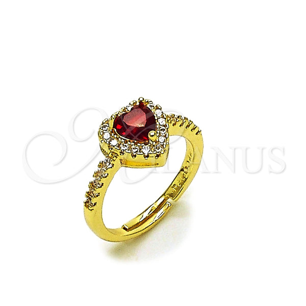 Anillo de Boda 01.283.0055.2 Oro Laminado, Diseño de Corazón y Cluster, con Zirconia Cubica Granate y Blanca, Pulido, Tono Dorado (Talla Unica)