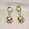 Arete Largo 02.283.0296 Oro Laminado, Diseño de Mariposa, con Multicolor Zirconia Cubica, Pulido, Tono Dorado