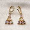 Arete Largo 02.283.0299 Oro Laminado, Diseño de Gota, con Multicolor Zirconia Cubica, Pulido, Tono Dorado