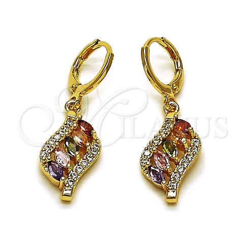 Arete Colgante 02.283.0302 Oro Laminado, con Multicolor and Blanca Zirconia Cubica, Pulido, Tono Dorado