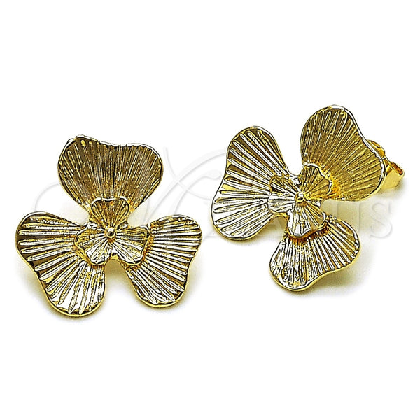 Arete Dormilona 02.428.0051 Oro Laminado, Diseño de Flor, Diamantado, Tono Dorado