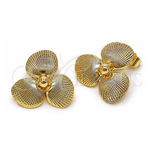 Arete Dormilona 02.428.0053 Oro Laminado, Diseño de Flor, Diamantado, Tono Dorado