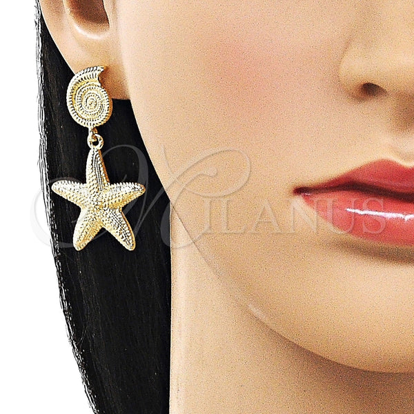 Arete Colgante 02.428.0054 Oro Laminado, Diseño de Caracol y Estrella, Mate, Tono Dorado