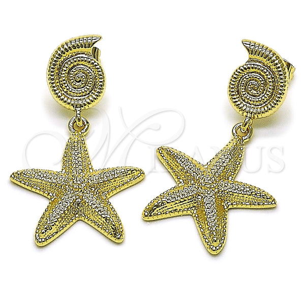 Arete Colgante 02.428.0054 Oro Laminado, Diseño de Caracol y Estrella, Mate, Tono Dorado