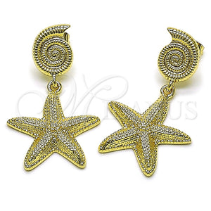 Arete Colgante 02.428.0054 Oro Laminado, Diseño de Caracol y Estrella, Mate, Tono Dorado