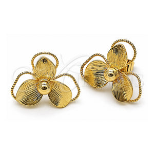 Arete Dormilona 02.428.0056 Oro Laminado, Diseño de Flor, Diamantado, Tono Dorado