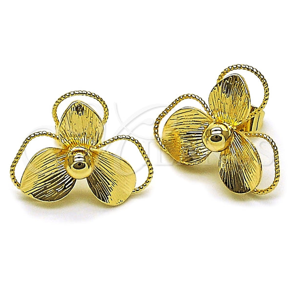 Arete Dormilona 02.428.0056 Oro Laminado, Diseño de Flor, Diamantado, Tono Dorado