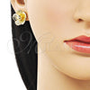 Arete Dormilona 02.428.0060 Oro Laminado, Diseño de Flor, Diamantado, Tono Dorado