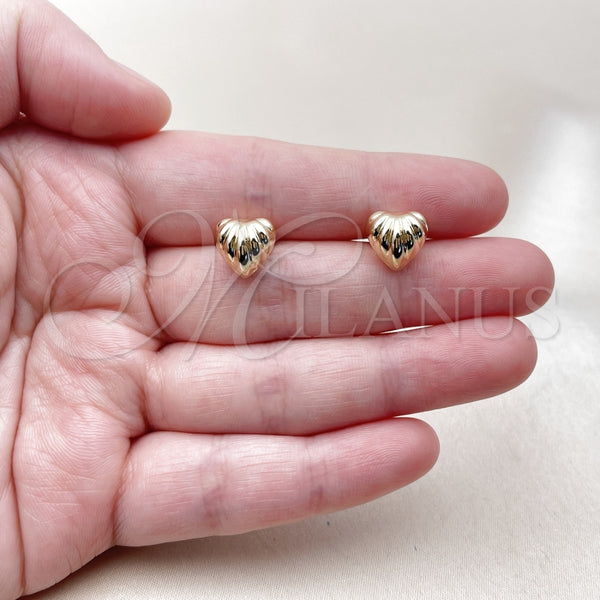 Arete Dormilona 02.163.0394 Oro Laminado, Diseño de Corazón y Hueco, Pulido, Tono Dorado