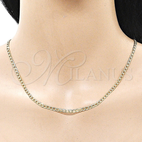 Gargantilla Basica 04.213.0357.22 Oro Laminado, Diseño de Cubana y Cubana Pave, Diamantado, Tono Dorado (Thickness, 22 Inches Length)