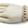 Pulsera Elegante 03.331.0236.1.09 Oro Laminado, Diseño de Miami Cubana, Diamantado, Tres Tonos (14 MM Thickness, 9 Inches Length)