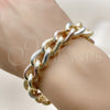 Pulsera Elegante 03.331.0236.1.09 Oro Laminado, Diseño de Miami Cubana, Diamantado, Tres Tonos (14 MM Thickness, 9 Inches Length)