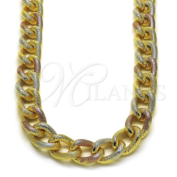 Gargantilla Basica 03.331.0236.1.20 Oro Laminado, Diseño de Miami Cubana, Diamantado, Tres Tonos (14 MM Thickness, 20 Inches Length)