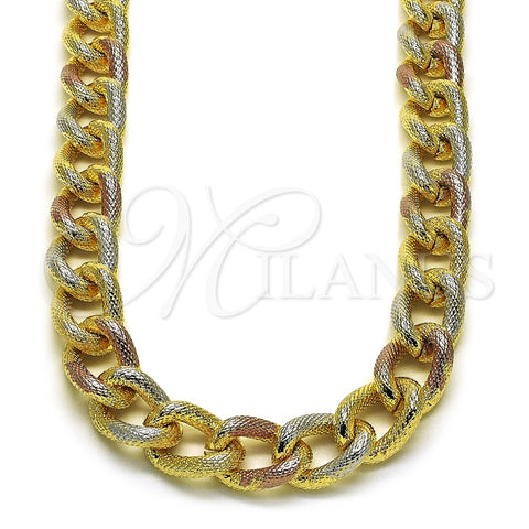 Gargantilla Basica 03.331.0236.1.20 Oro Laminado, Diseño de Miami Cubana, Diamantado, Tres Tonos (14 MM Thickness, 20 Inches Length)