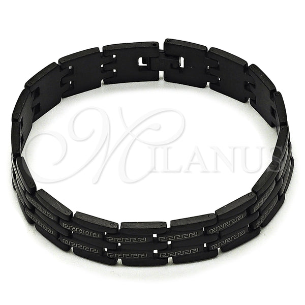 Pulsera Solida 03.114.0218.7.09 Acero Inoxidable, Diseño de Llave Griega, Pulido, Rodinado Negro (14 MM Thickness, 9 Inches Length)