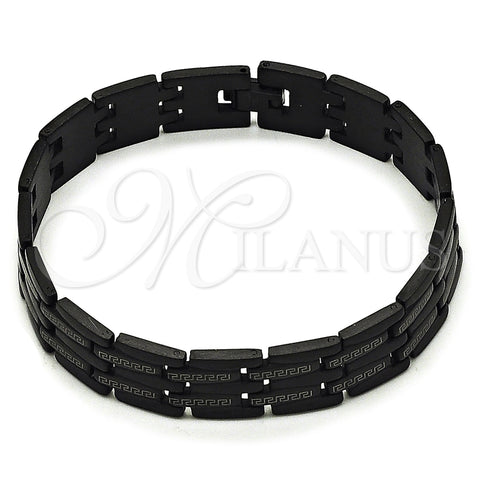 Pulsera Solida 03.114.0218.7.09 Acero Inoxidable, Diseño de Llave Griega, Pulido, Rodinado Negro (14 MM Thickness, 9 Inches Length)