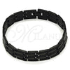 Pulsera Solida 03.114.0218.7.09 Acero Inoxidable, Diseño de Llave Griega, Pulido, Rodinado Negro (14 MM Thickness, 9 Inches Length)