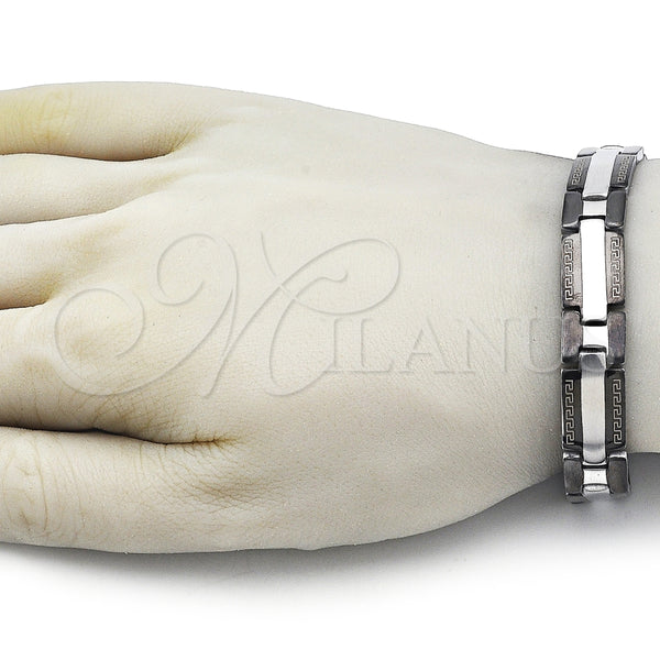 Pulsera Solida 03.114.0372.4.08 Acero Inoxidable, Diseño de Llave Griega, Pulido, Dos Tonos (12 MM Thickness, 8 Inches Length)