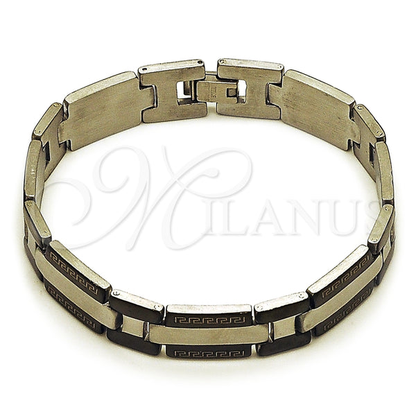 Pulsera Solida 03.114.0372.4.08 Acero Inoxidable, Diseño de Llave Griega, Pulido, Dos Tonos (12 MM Thickness, 8 Inches Length)
