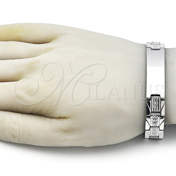 Pulsera Solida 03.114.0338.2.08 Acero Inoxidable, Diseño de Llave Griega, Pulido, Tono Plateado (13 MM Thickness, 8 Inches Length)