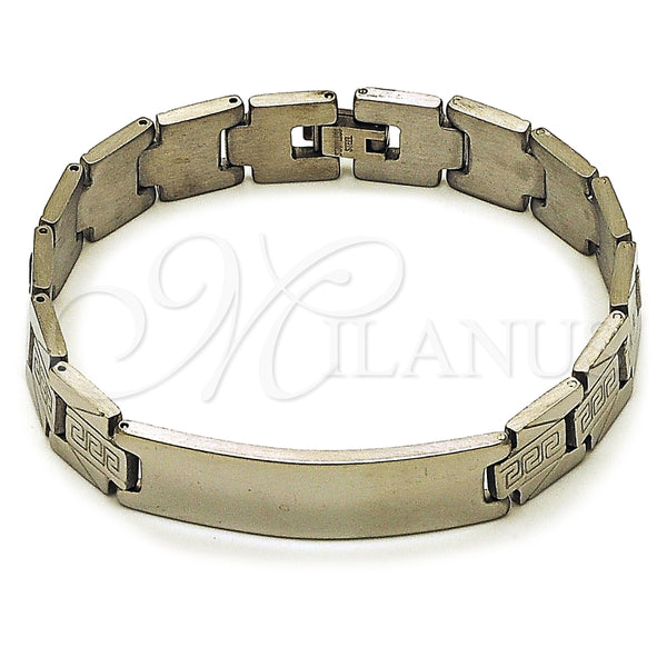 Pulsera Solida 03.114.0338.2.08 Acero Inoxidable, Diseño de Llave Griega, Pulido, Tono Plateado (13 MM Thickness, 8 Inches Length)