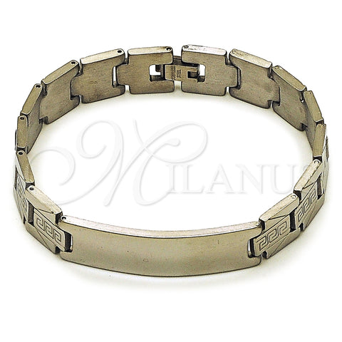 Pulsera Solida 03.114.0338.2.08 Acero Inoxidable, Diseño de Llave Griega, Pulido, Tono Plateado (13 MM Thickness, 8 Inches Length)