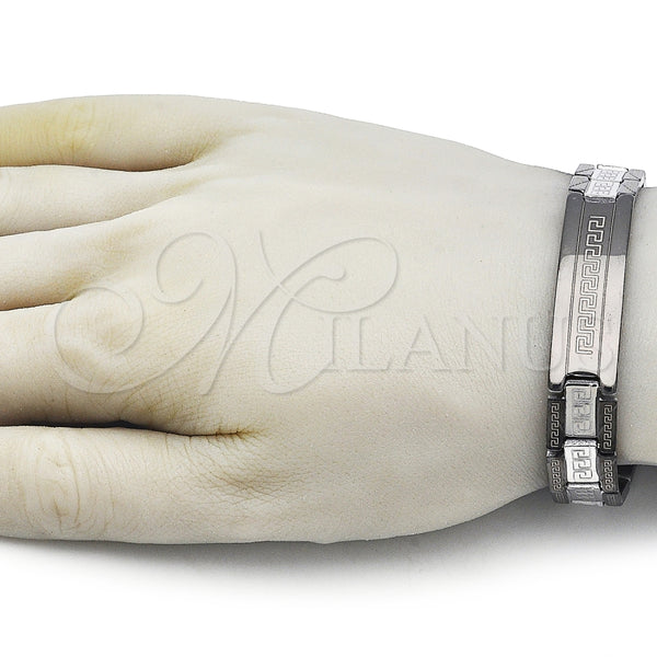Pulsera Solida 03.114.0338.3.08 Acero Inoxidable, Diseño de Llave Griega, Pulido, Dos Tonos (13 MM Thickness, 8 Inches Length)