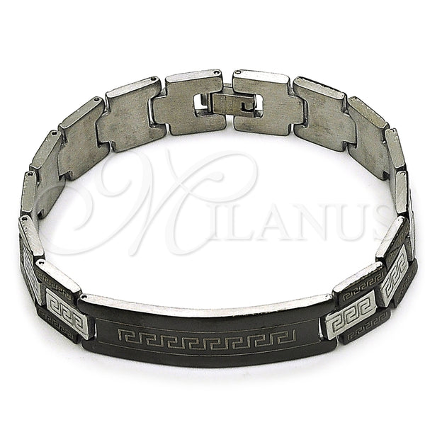 Pulsera Solida 03.114.0338.3.08 Acero Inoxidable, Diseño de Llave Griega, Pulido, Dos Tonos (13 MM Thickness, 8 Inches Length)
