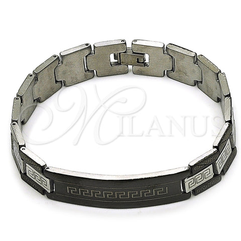 Pulsera Solida 03.114.0338.3.08 Acero Inoxidable, Diseño de Llave Griega, Pulido, Dos Tonos (13 MM Thickness, 8 Inches Length)