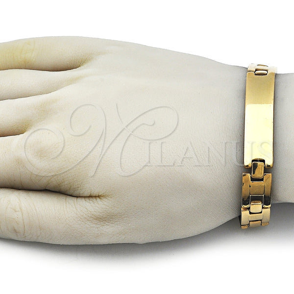 Pulsera Solida 03.114.0306.4.09 Acero Inoxidable, Pulido, Tono Dorado (12 MM Thickness, 9 Inches Length)