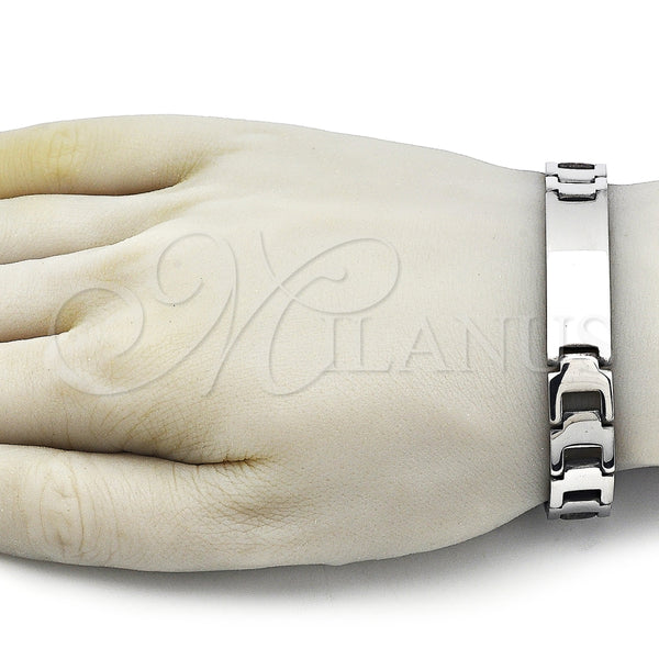 Pulsera Solida 03.114.0352.1.09 Acero Inoxidable, Pulido, Tono Plateado (12 MM Thickness, 9 Inches Length)