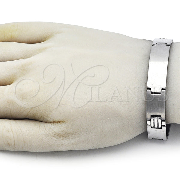 Pulsera Solida 03.114.0385.3.08 Acero Inoxidable, Diseño de Cruz, Pulido, Tono Plateado (Thickness, 9 Inches Length)