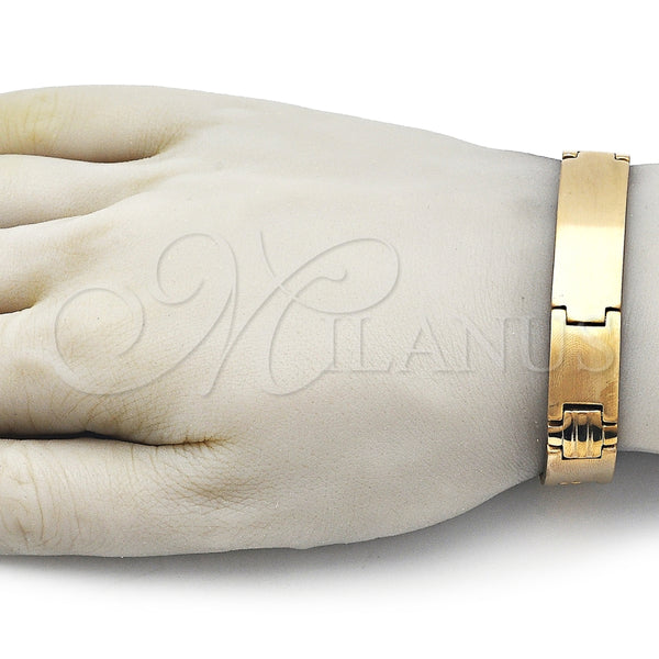 Pulsera Solida 03.114.0385.4.08 Acero Inoxidable, Diseño de Cruz, Pulido, Tono Dorado (Thickness, 9 Inches Length)