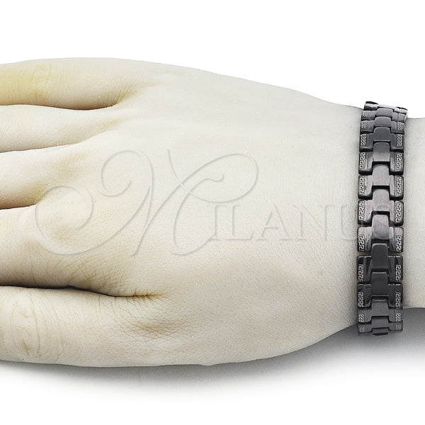 Pulsera Solida 03.114.0307.2.08 Acero Inoxidable, Diseño de Llave Griega, Pulido, Rodinado Negro (Thickness, 8 Inches Length)