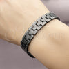 Pulsera Solida 03.114.0307.2.08 Acero Inoxidable, Diseño de Llave Griega, Pulido, Rodinado Negro (Thickness, 8 Inches Length)
