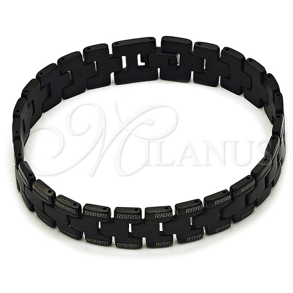 Pulsera Solida 03.114.0307.2.08 Acero Inoxidable, Diseño de Llave Griega, Pulido, Rodinado Negro (Thickness, 8 Inches Length)