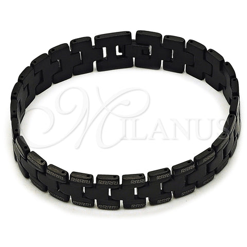 Pulsera Solida 03.114.0307.2.08 Acero Inoxidable, Diseño de Llave Griega, Pulido, Rodinado Negro (Thickness, 8 Inches Length)