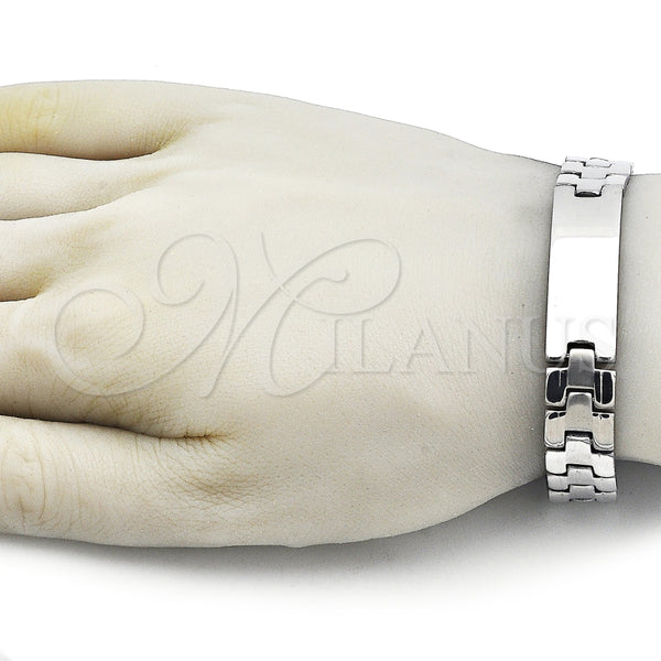 Pulsera Solida 03.114.0307.4.08 Acero Inoxidable, Pulido, Tono Plateado (Thickness, 8 Inches Length)