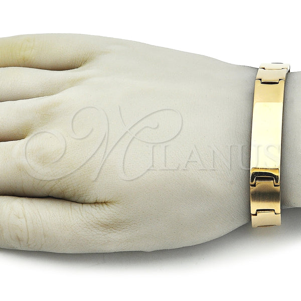 Pulsera Solida 03.114.0242.3.08 Acero Inoxidable, Pulido, Tono Dorado (12 MM Thickness, 9 Inches Length)