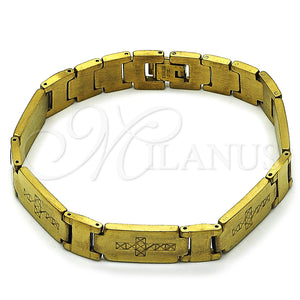 Pulsera Solida 5.246.010.2.09 Acero Inoxidable, Diseño de Cruz, Pulido, Tono Dorado (13 MM Thickness, 9 Inches Length)