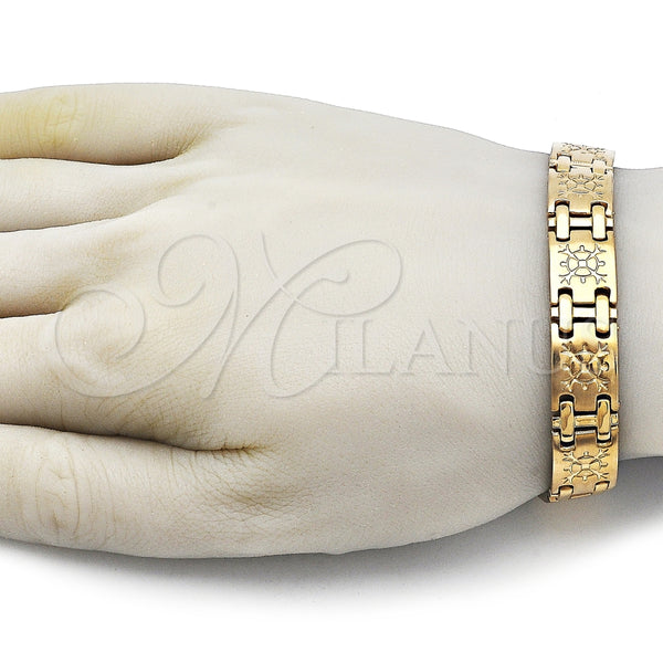 Pulsera Solida 03.114.0417.09 Oro Laminado, Diamantado, Tono Dorado (12 MM Thickness, 9 Inches Length)