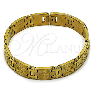Pulsera Solida 03.114.0417.09 Oro Laminado, Diamantado, Tono Dorado (12 MM Thickness, 9 Inches Length)