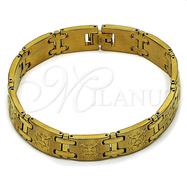 Pulsera Solida 03.114.0417.09 Oro Laminado, Diamantado, Tono Dorado (12 MM Thickness, 9 Inches Length)