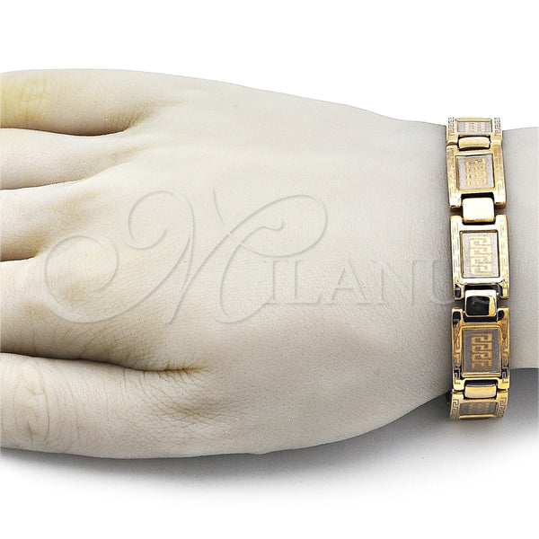 Pulsera Solida 03.114.0418.08 Acero Inoxidable, Diseño de Llave Griega, Pulido, Tono Dorado (Thickness, 8 Inches Length)