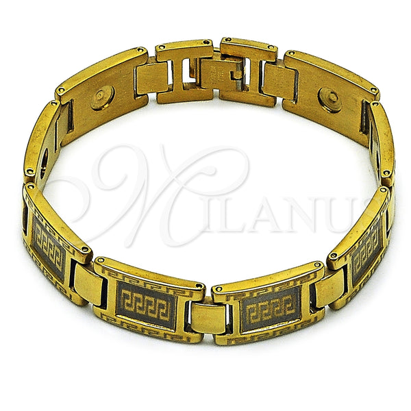 Pulsera Solida 03.114.0418.08 Acero Inoxidable, Diseño de Llave Griega, Pulido, Tono Dorado (Thickness, 8 Inches Length)
