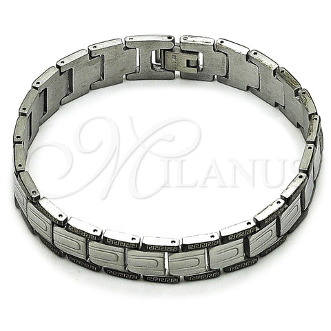 Pulsera Solida 03.114.0275.5.08 Acero Inoxidable, Diseño de Llave Griega, Pulido, Dos Tonos