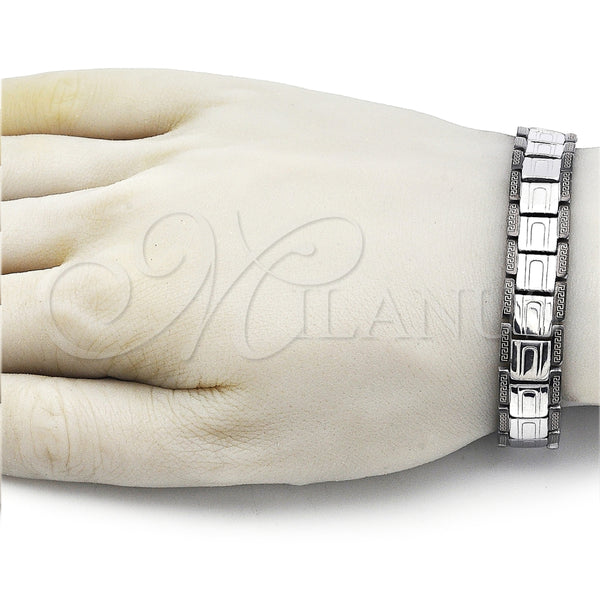 Pulsera Solida 03.114.0275.5.08 Acero Inoxidable, Diseño de Llave Griega, Pulido, Dos Tonos (13 MM Thickness, 8 Inches Length)