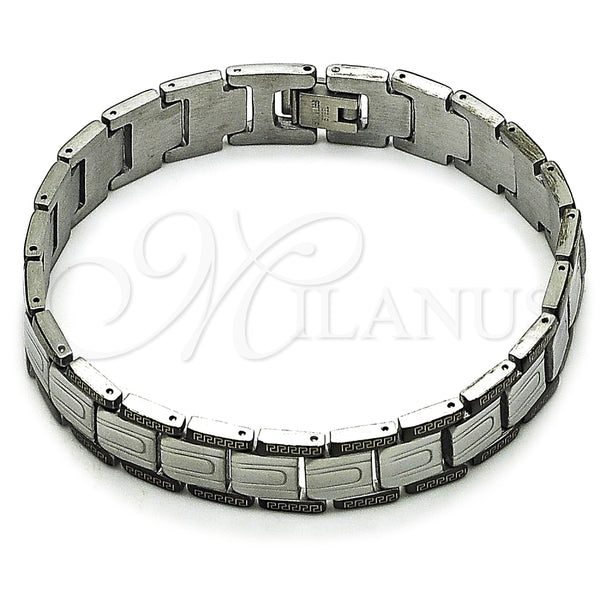 Pulsera Solida 03.114.0275.5.08 Acero Inoxidable, Diseño de Llave Griega, Pulido, Dos Tonos (13 MM Thickness, 8 Inches Length)