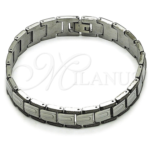 Pulsera Solida 03.114.0275.5.08 Acero Inoxidable, Diseño de Llave Griega, Pulido, Dos Tonos (13 MM Thickness, 8 Inches Length)